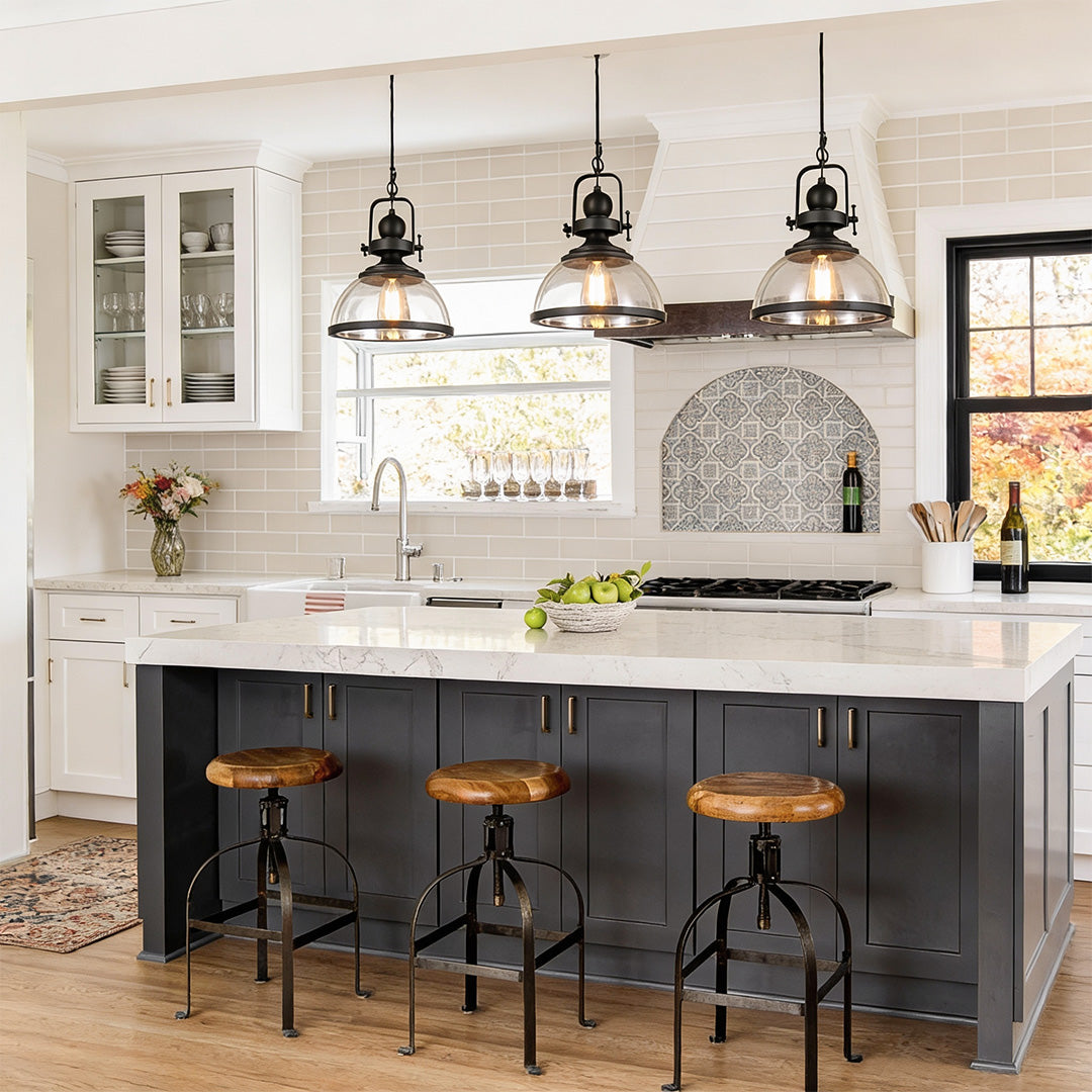 Vintage Clear Glass Industrial Pendant Light Fixture for Kitchen Dining Room