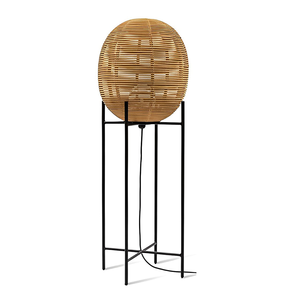 Rustic Bohemian Rattan and Metal Floor Lamp for Living Room Bedroom