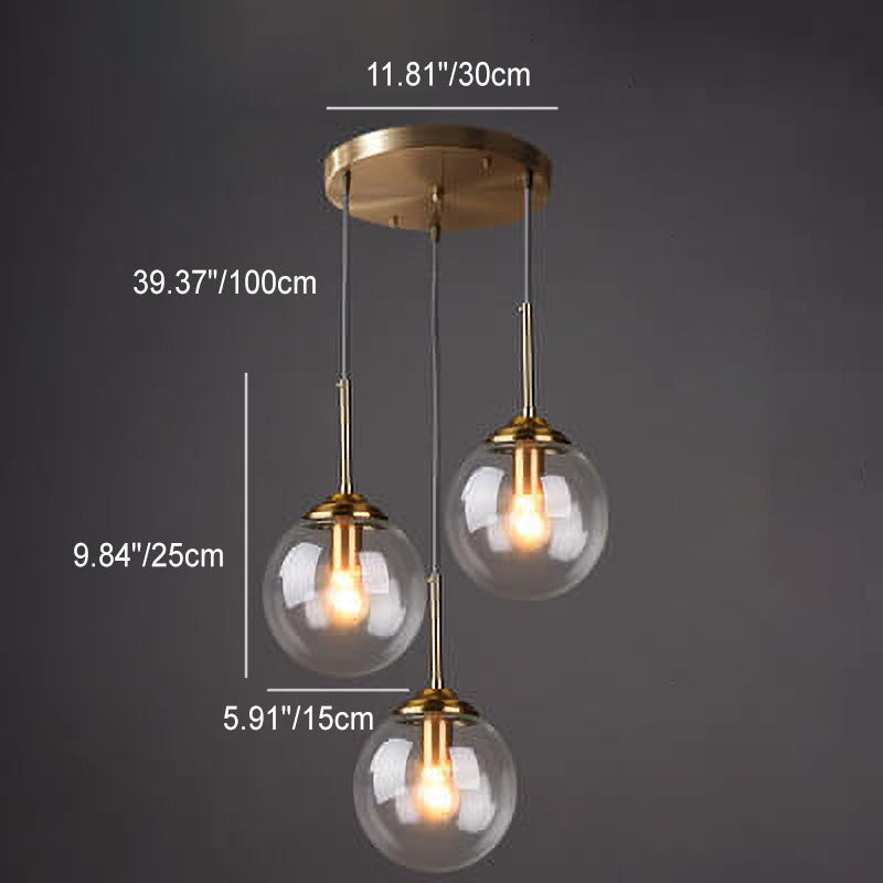 Nordic Copper Glass Spherical Island Light Chandelier for Dining Room