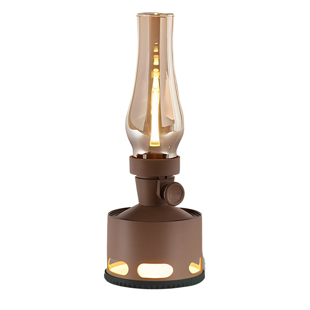 Modern Silver Metal Battery-Operated Kerosene-Style LED Table Lamp
