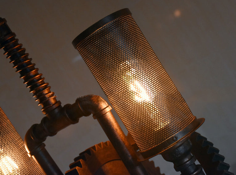 Rustic Vintage Industrial Iron Gear 2-Light Chandelier for Loft Spaces