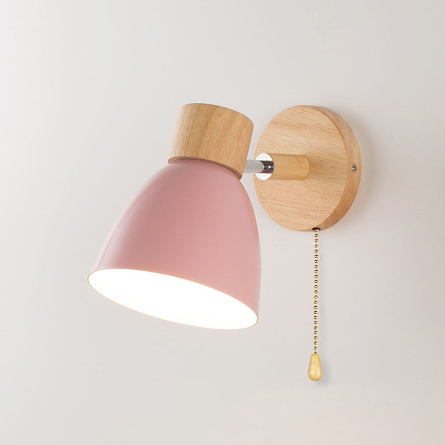 Modern Minimalist Solid Color Macaron Iron Wood Wall Sconce for Bedroom