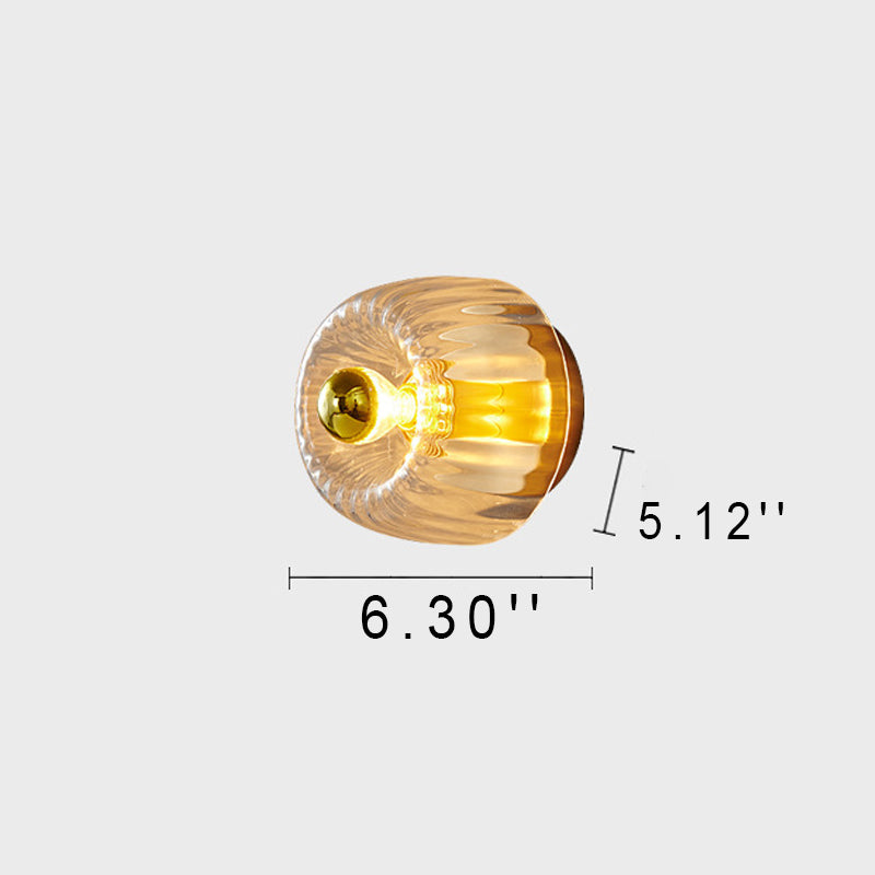 Modern Copper and Glass Sun-Shaped Flush Mount Light for Entryway