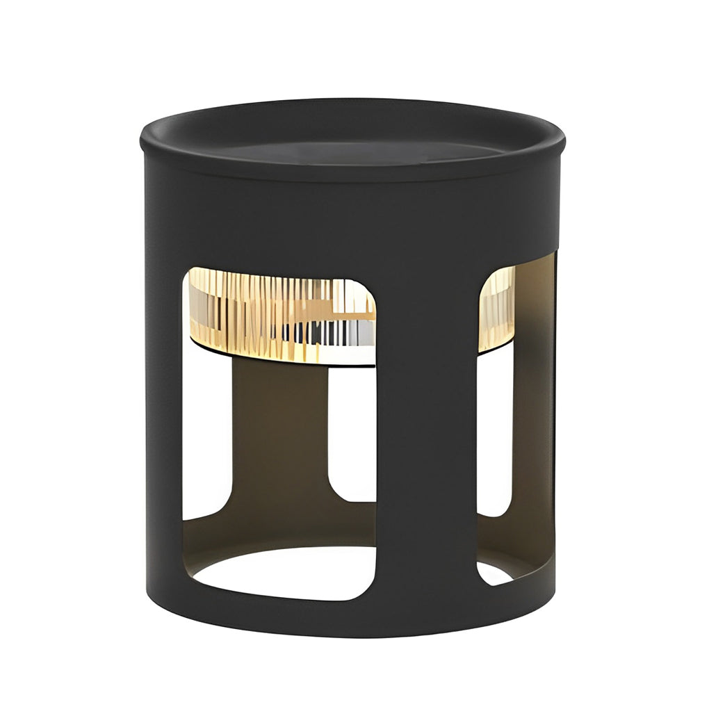 Modern White Round Solar-Powered LED Table Lamp for Outdoor Use