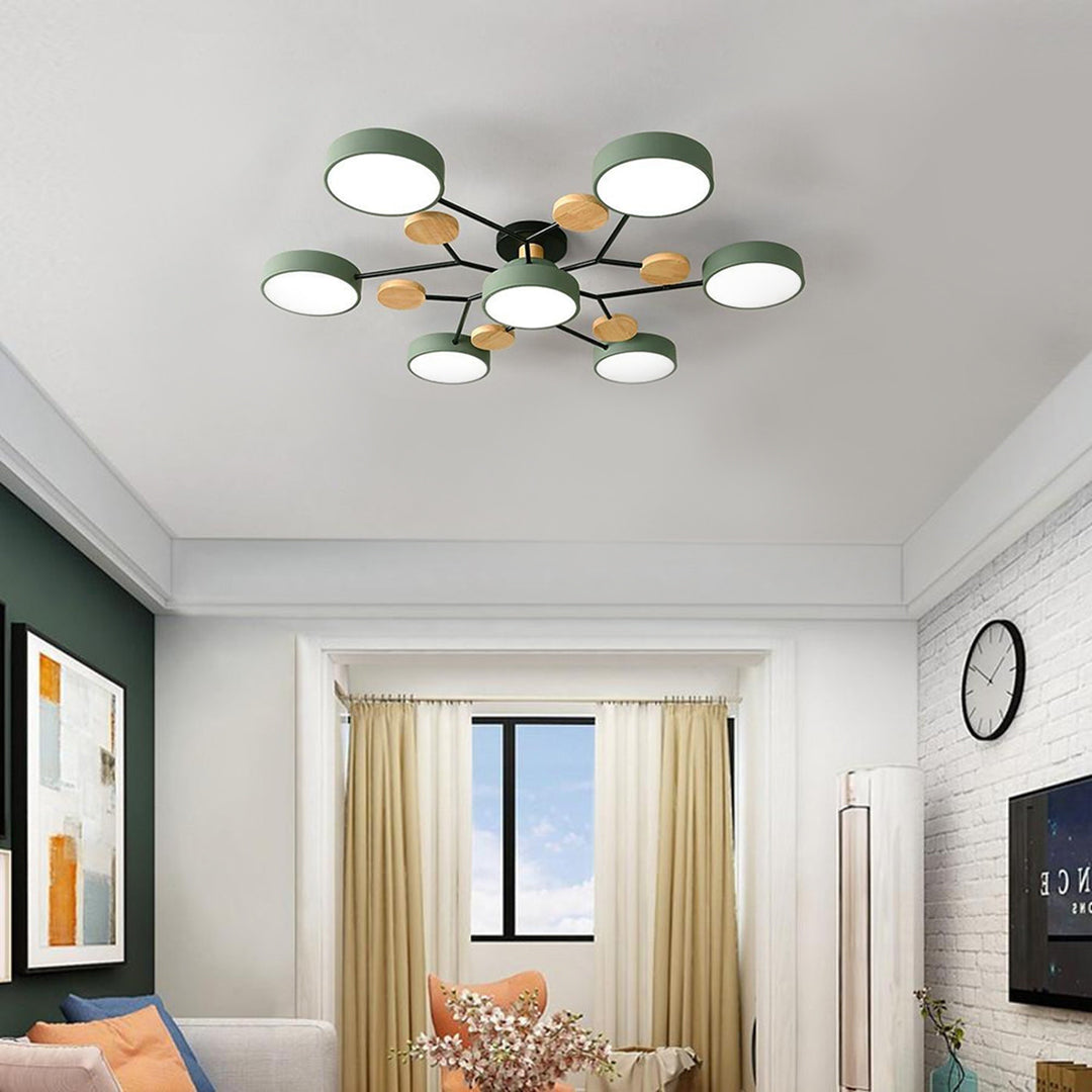 Sputnik Style Metal & Wood Chandelier Ceiling Light for Kids' Room