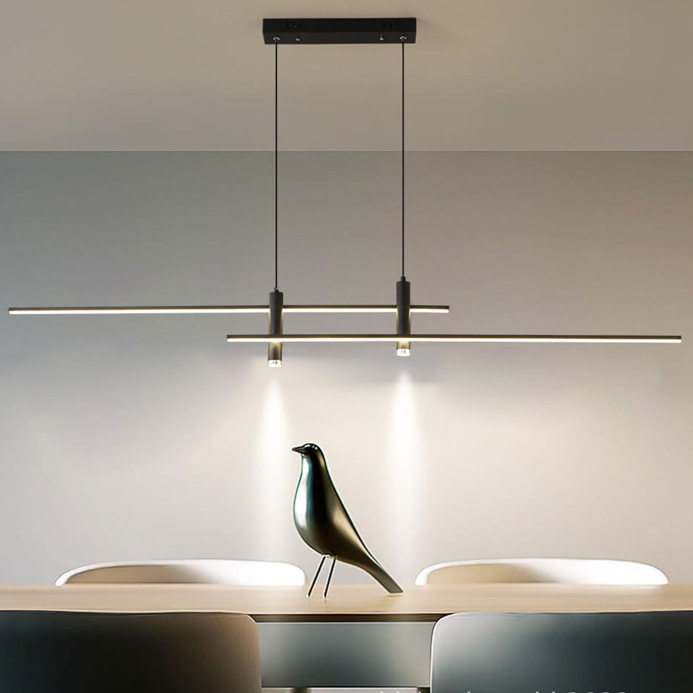 Sleek Black Long Line LED Chandelier for Contemporary Dining Rooms
