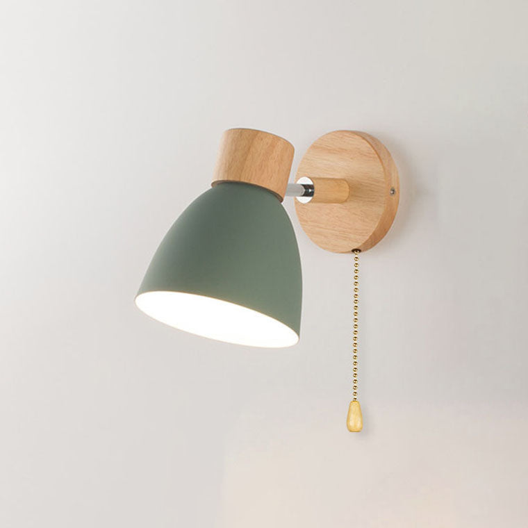 Modern Minimalist Solid Color Macaron Iron Wood Wall Sconce for Bedroom