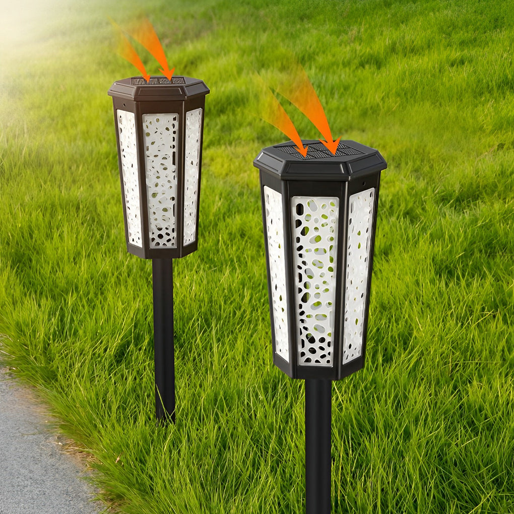Colorful RGB Hexagon Hollow Solar Stake Light for Outdoor Landscaping