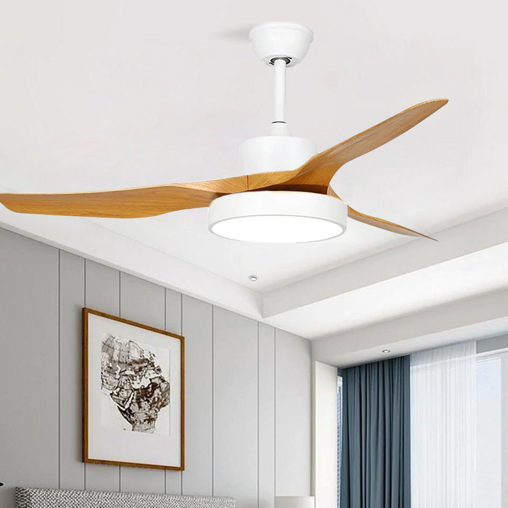 Rustic 3-Blade Wood Ceiling Fan with LED Light for Living Room Bedroom