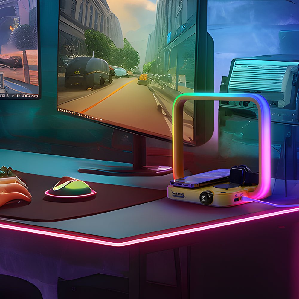 Modern White LED Touch Bedside Lamp with Wireless Charging & Timer