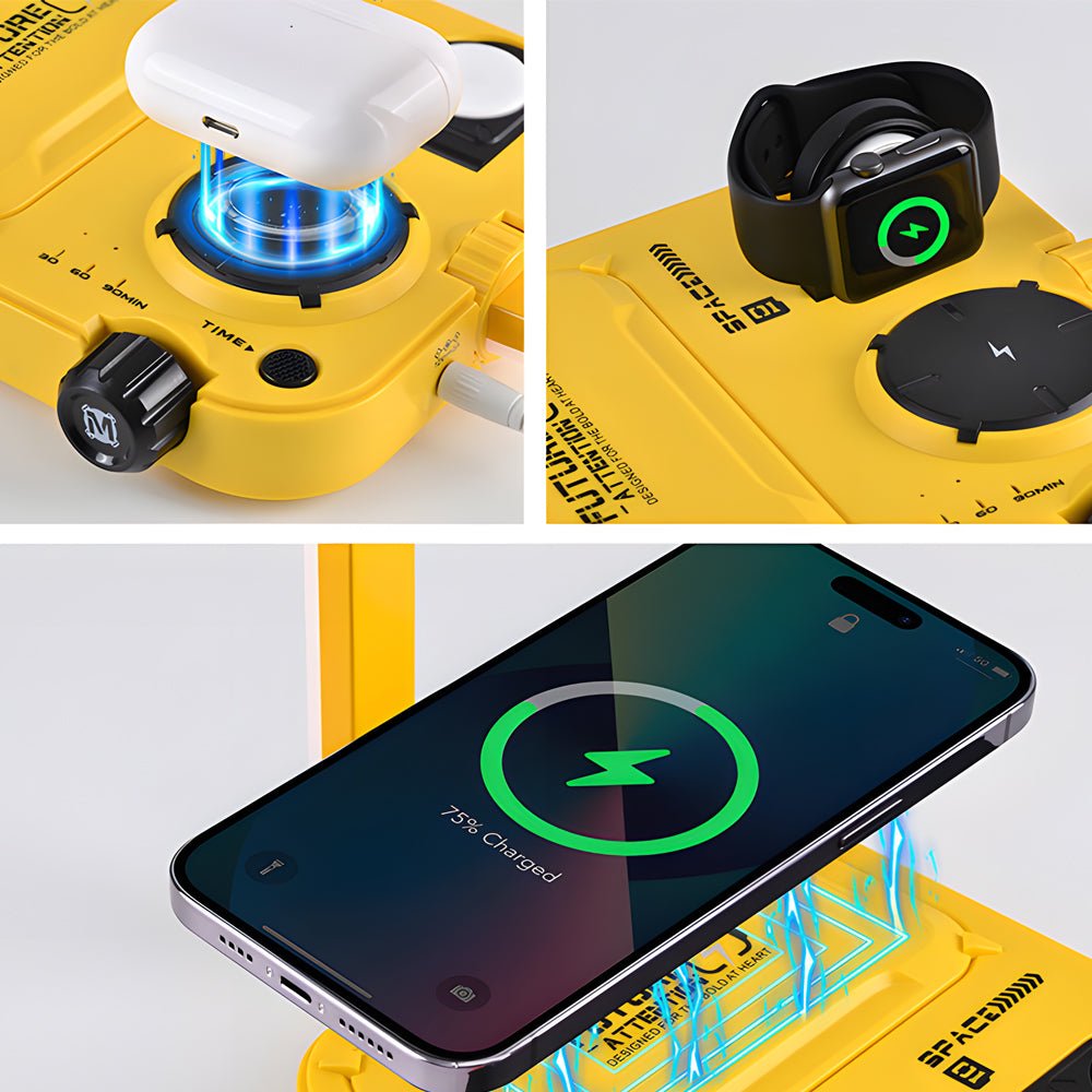Modern White LED Touch Bedside Lamp with Wireless Charging & Timer