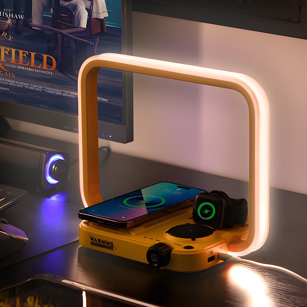 Modern White LED Touch Bedside Lamp with Wireless Charging & Timer