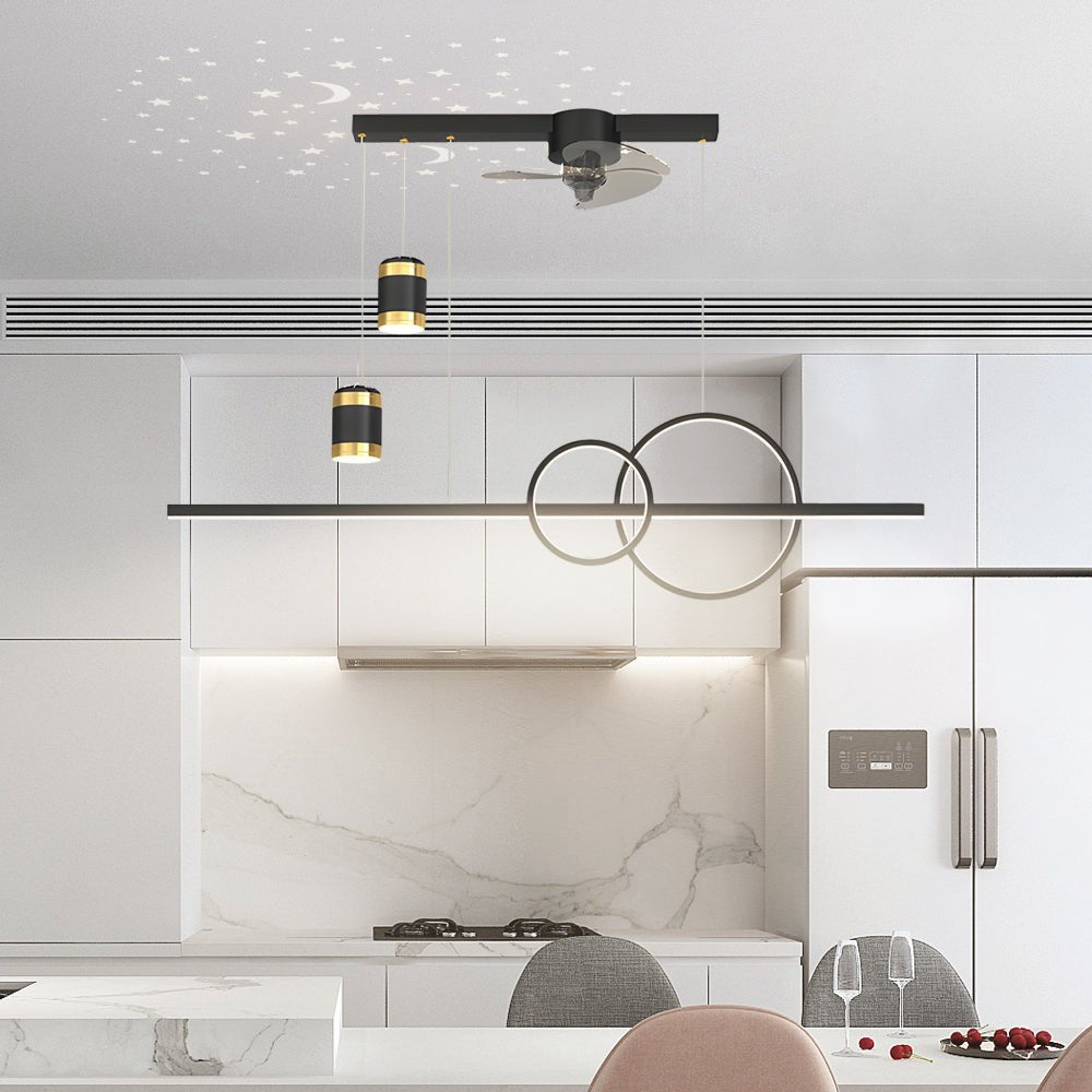 Contemporary 3-Step Dimming Black Ceiling Fan Chandelier for Dining Room