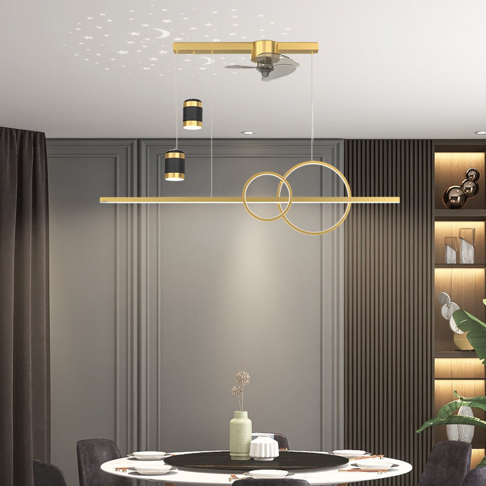 Contemporary 3-Step Dimming Black Ceiling Fan Chandelier for Dining Room