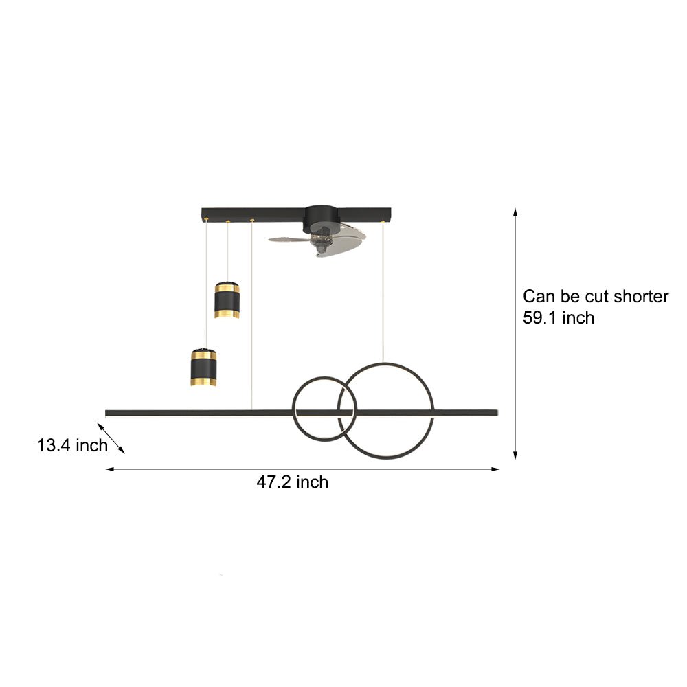 Contemporary 3-Step Dimming Black Ceiling Fan Chandelier for Dining Room