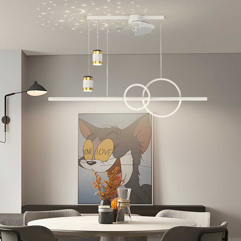 Contemporary 3-Step Dimming Black Ceiling Fan Chandelier for Dining Room