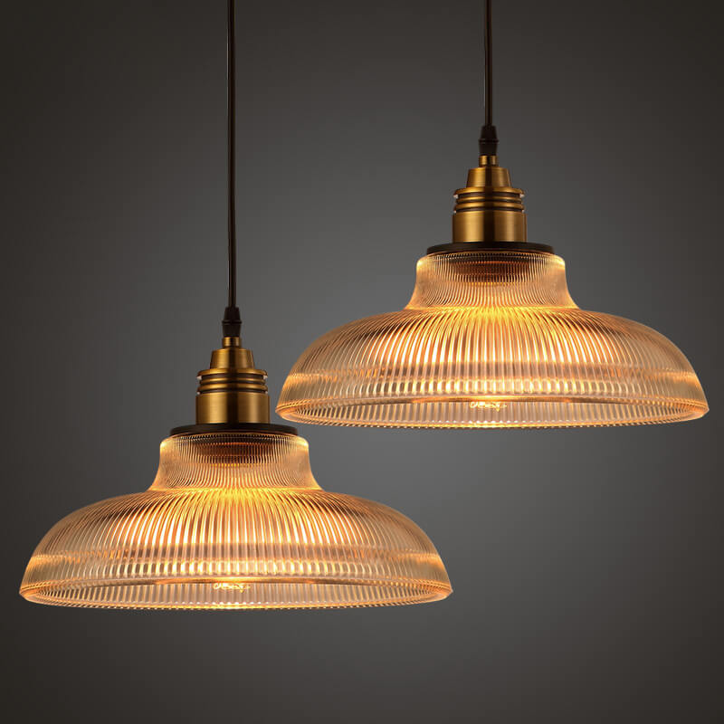 Retro Glass Pendant Light with Vintage Striped Design for Kitchen Decor