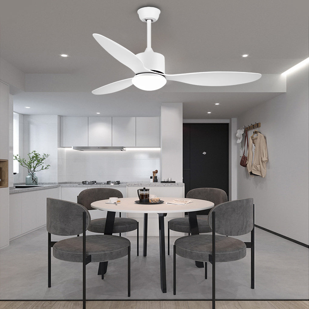 Modern White Ceiling Fan with 3 Blades, LED Lights, and Remote for Living Room