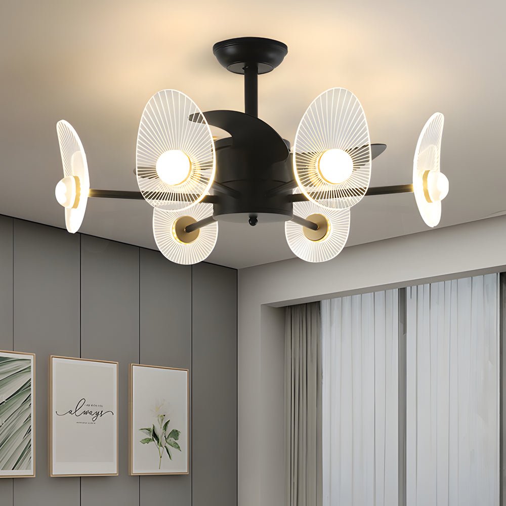 Modern Black Round Acrylic Ceiling Fan with Light & Remote for Bedroom
