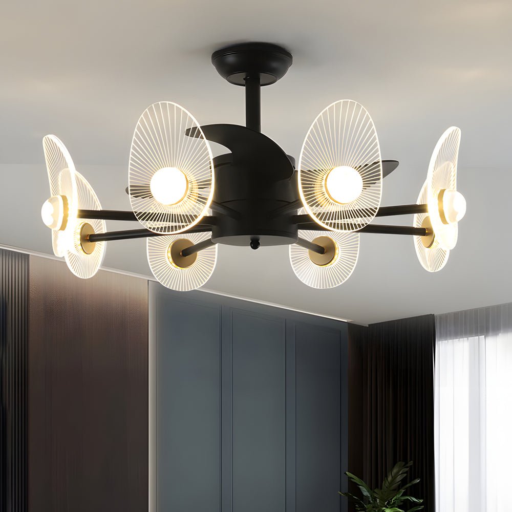 Modern Black Round Acrylic Ceiling Fan with Light & Remote for Bedroom