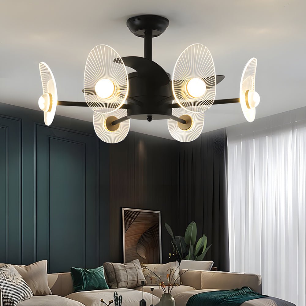 Modern Black Round Acrylic Ceiling Fan with Light & Remote for Bedroom