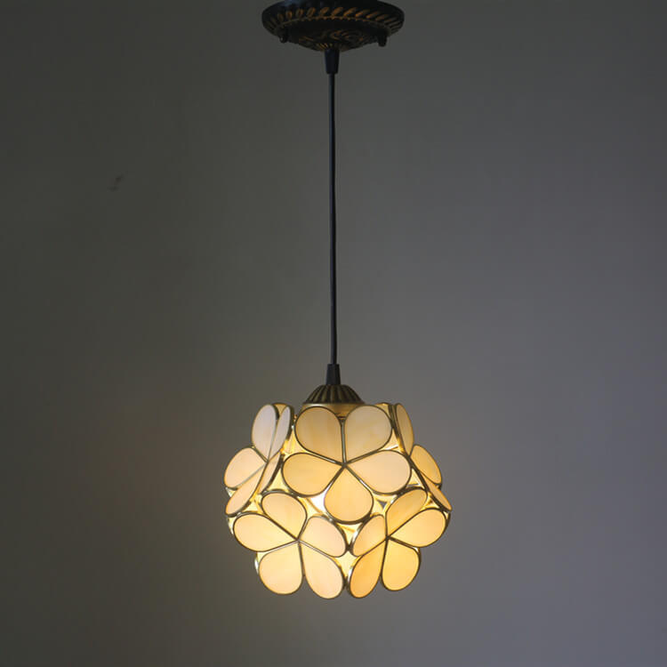 Antique Rose Stained Glass 1-Light Pendant Fixture for Dining Room