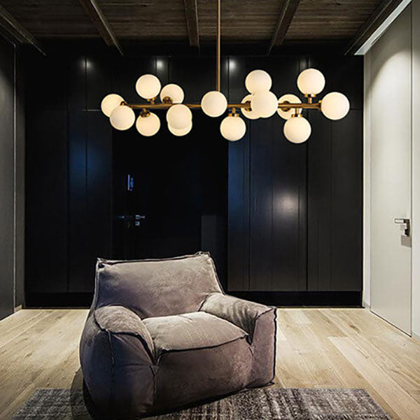 Contemporary Black Iron and Glass 16-Light Chandelier for Dining Rooms