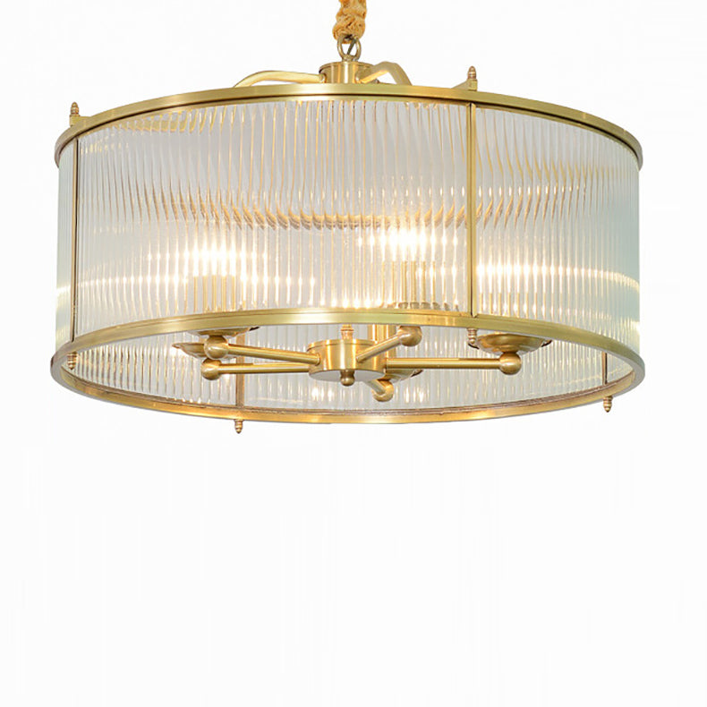 Modern Copper Glass Round Pinstripe Chandelier for Dining Room Lighting