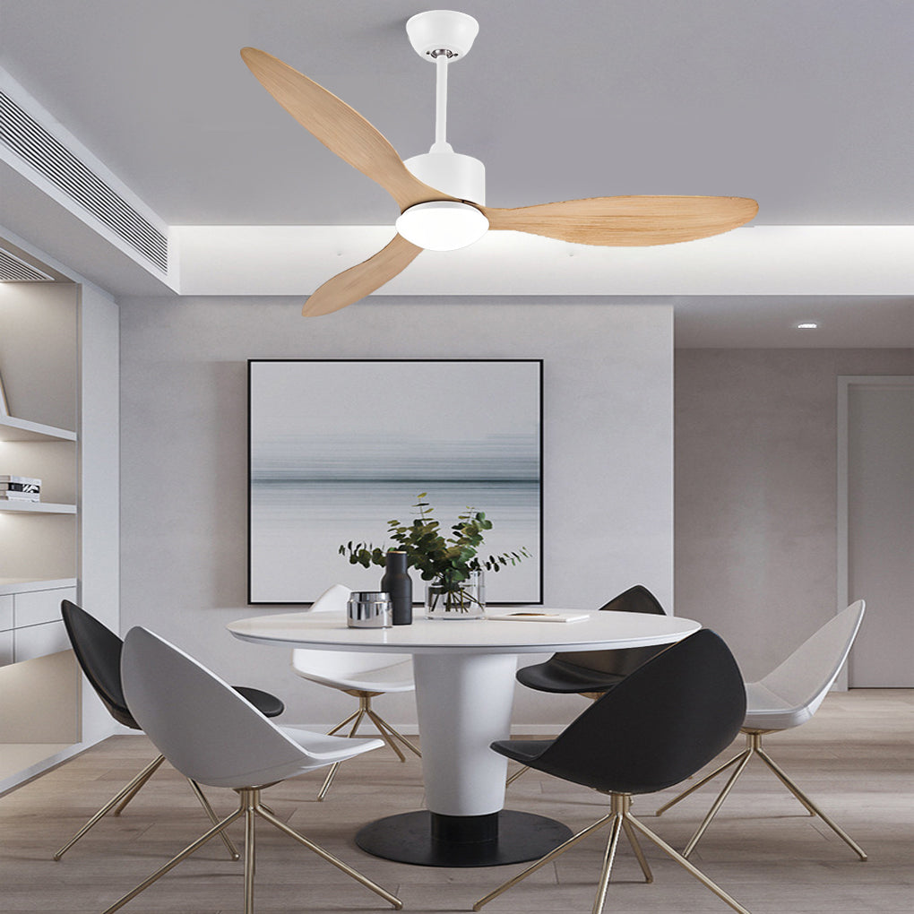 Modern White Ceiling Fan with 3 Blades, LED Lights, and Remote for Living Room