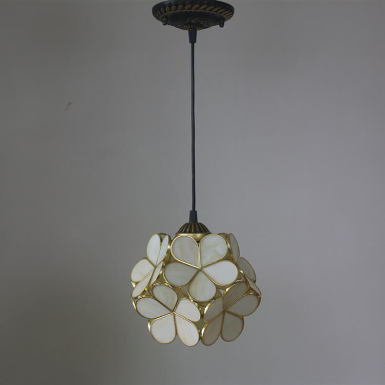 Antique Rose Stained Glass 1-Light Pendant Fixture for Dining Room
