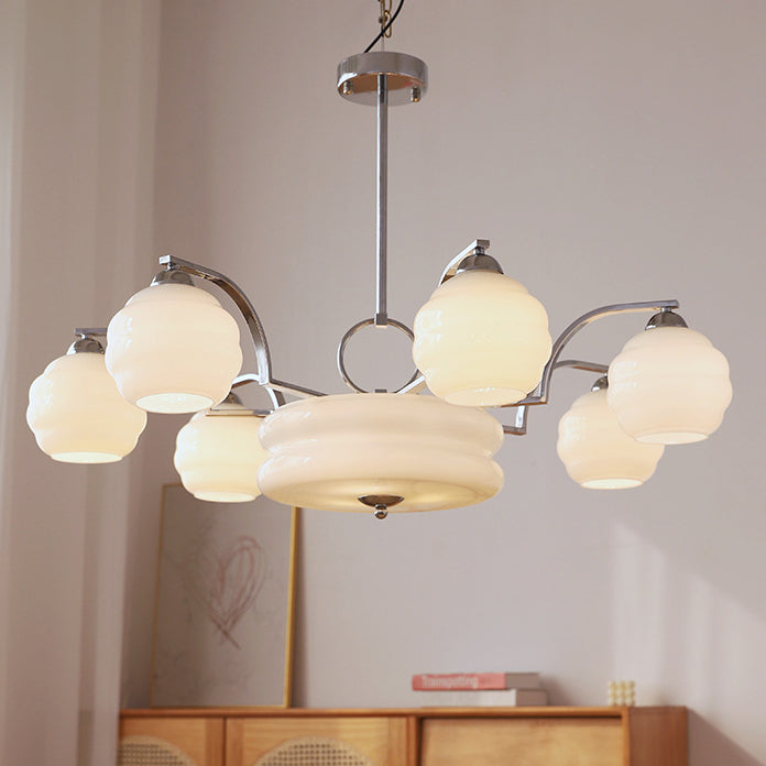 Mid-Century Modern Iron and Glass Orb Chandelier for Living Room 4/6/8 Light