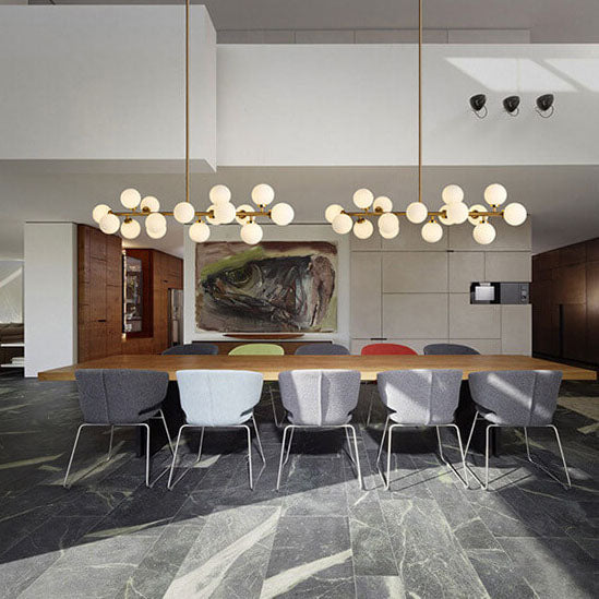 Contemporary Black Iron and Glass 16-Light Chandelier for Dining Rooms