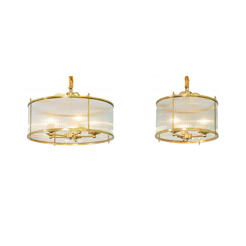 Modern Copper Glass Round Pinstripe Chandelier for Dining Room Lighting