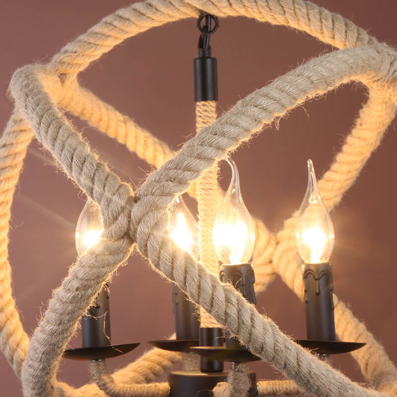 Rustic Industrial Hemp Rope Ball Chandelier 3-Light Fixture for Farmhouse Style