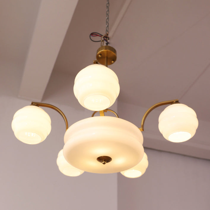 Mid-Century Modern Iron and Glass Orb Chandelier for Living Room 4/6/8 Light
