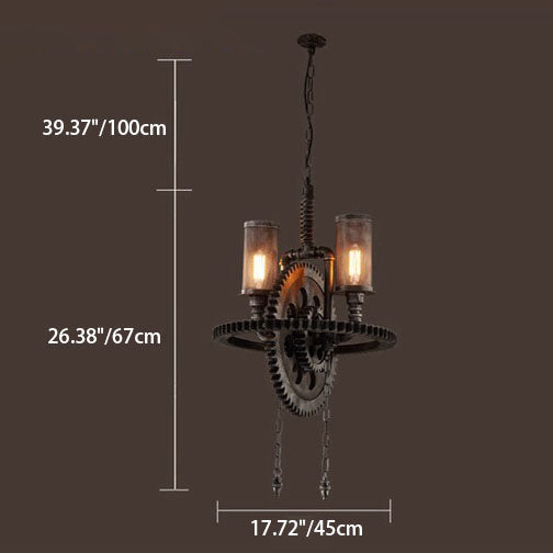 Rustic Vintage Industrial Iron Gear 2-Light Chandelier for Loft Spaces