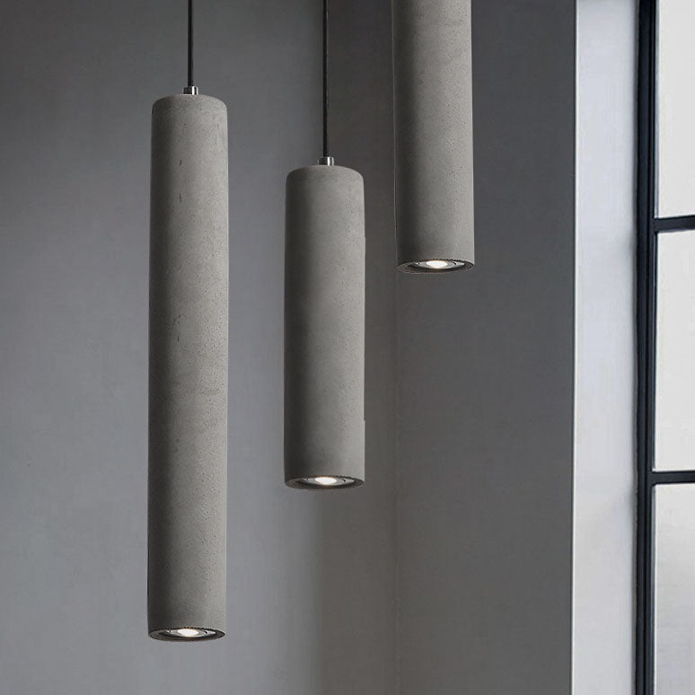 Rustic Gray Cement Cylindrical Pendant Light Fixture for Living Room