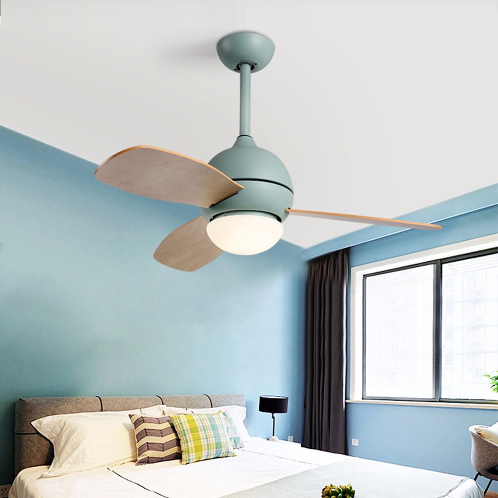 Rustic Wood Blade Ceiling Fan with LED Light for Living Room Bedroom