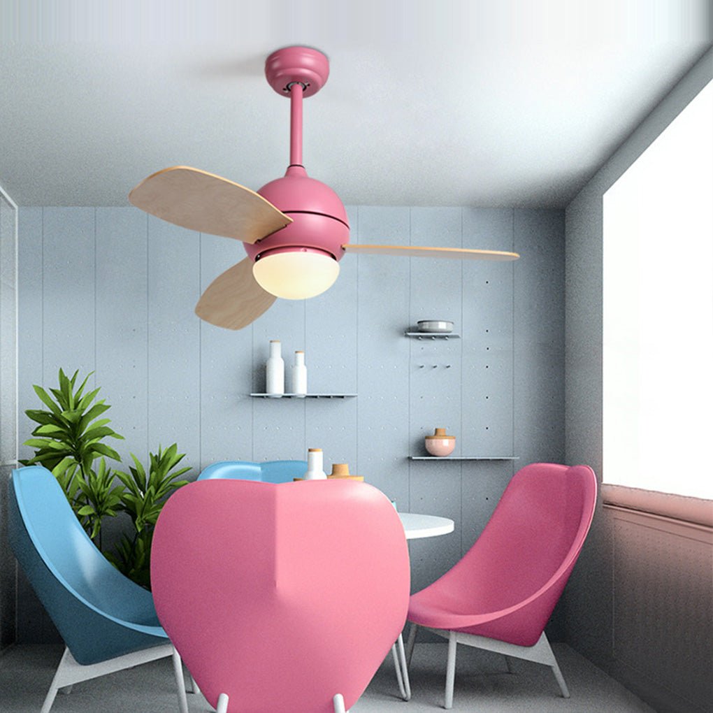 Rustic Wood Blade Ceiling Fan with LED Light for Living Room Bedroom