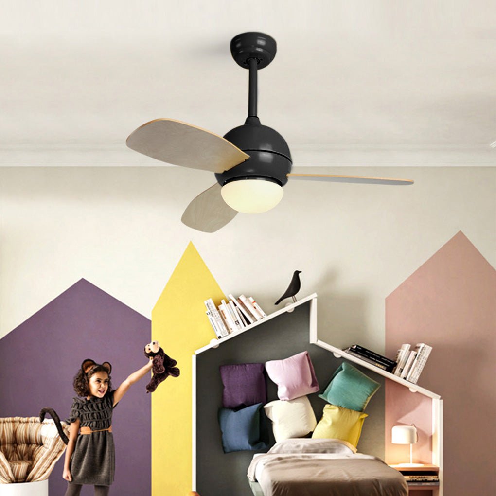 Rustic Wood Blade Ceiling Fan with LED Light for Living Room Bedroom