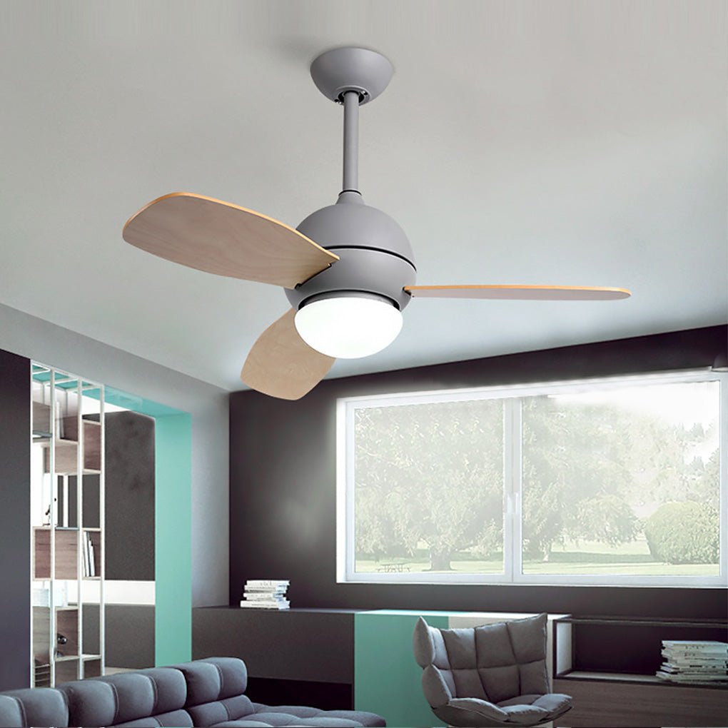 Rustic Wood Blade Ceiling Fan with LED Light for Living Room Bedroom