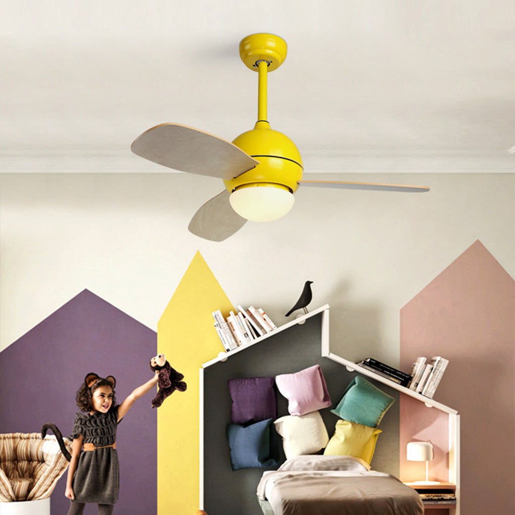 Rustic Wood Blade Ceiling Fan with LED Light for Living Room Bedroom