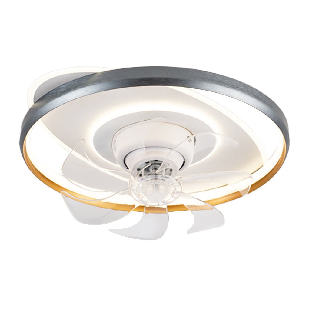 Modern White Flush Mount Ceiling Fan with Dimmable LED Light for Living Room