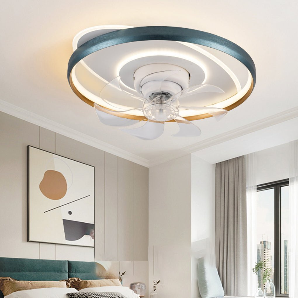 Modern White Flush Mount Ceiling Fan with Dimmable LED Light for Living Room