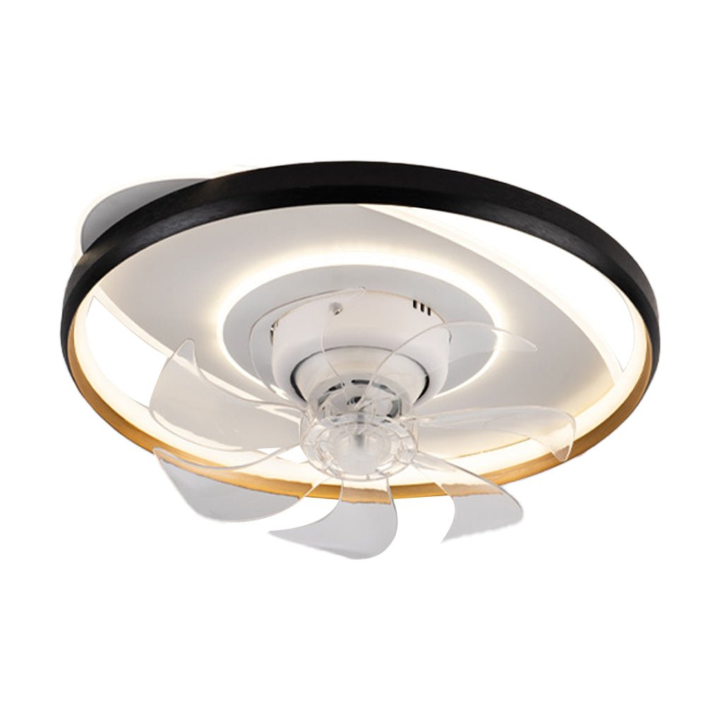 Modern White Flush Mount Ceiling Fan with Dimmable LED Light for Living Room