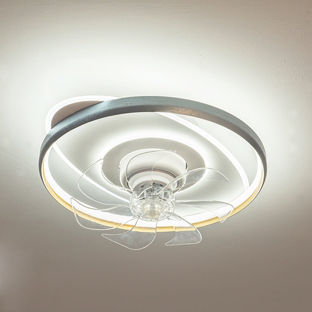 Modern White Flush Mount Ceiling Fan with Dimmable LED Light for Living Room