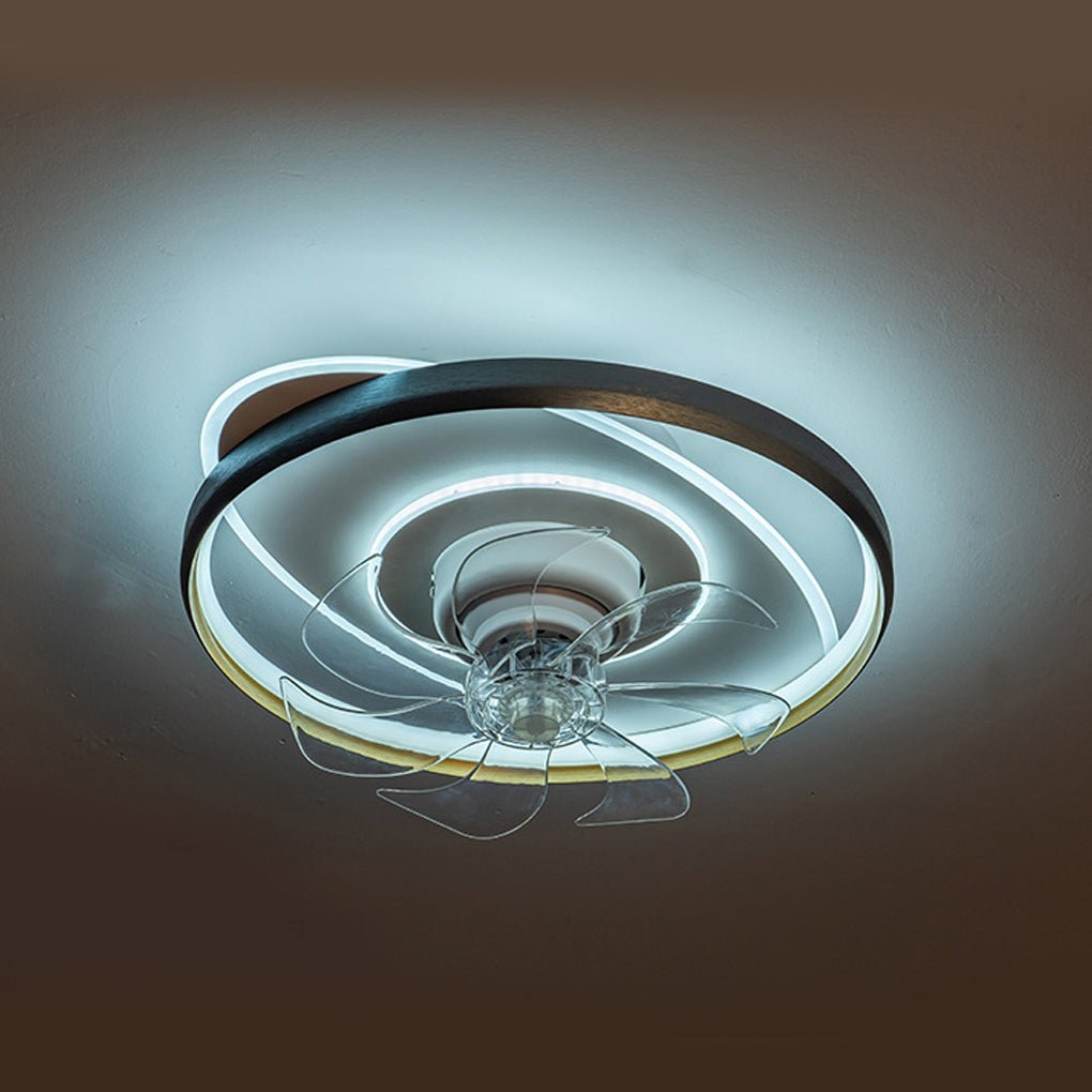 Modern White Flush Mount Ceiling Fan with Dimmable LED Light for Living Room