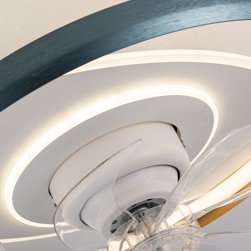 Modern White Flush Mount Ceiling Fan with Dimmable LED Light for Living Room