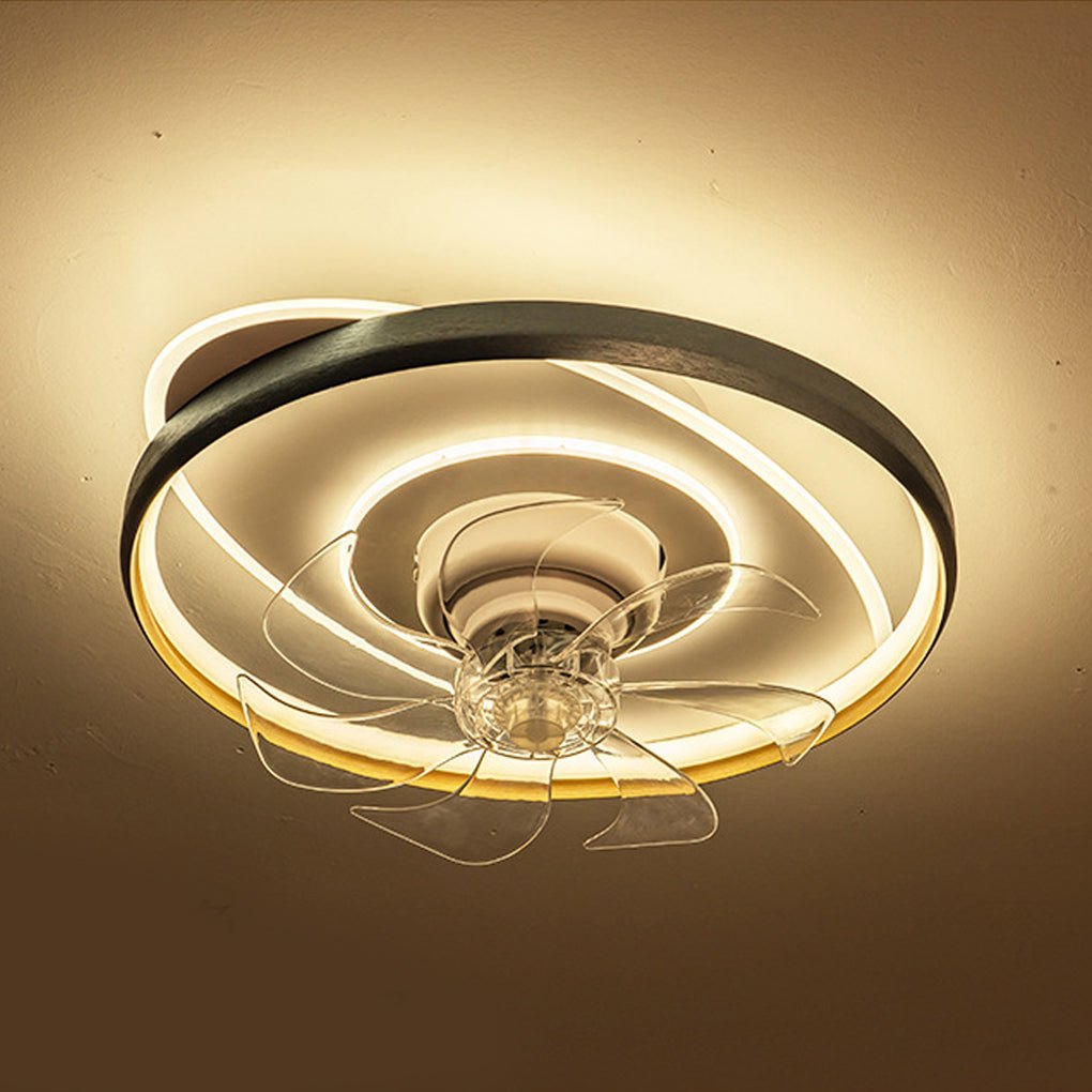 Modern White Flush Mount Ceiling Fan with Dimmable LED Light for Living Room