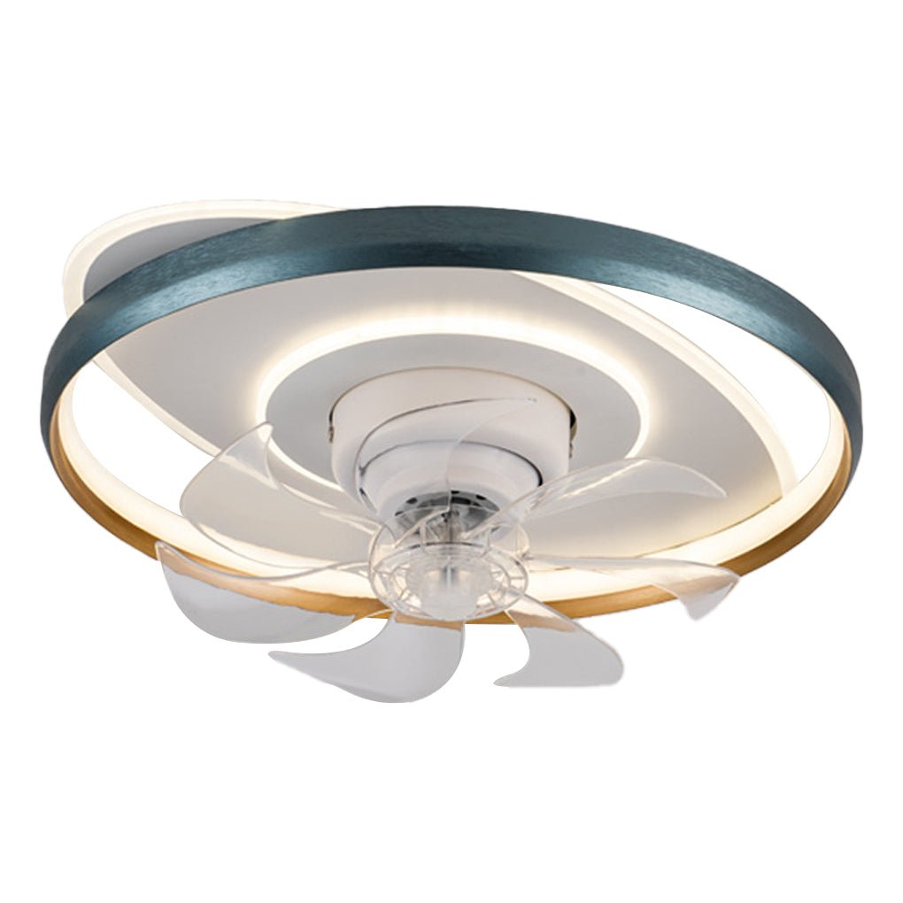 Modern White Flush Mount Ceiling Fan with Dimmable LED Light for Living Room